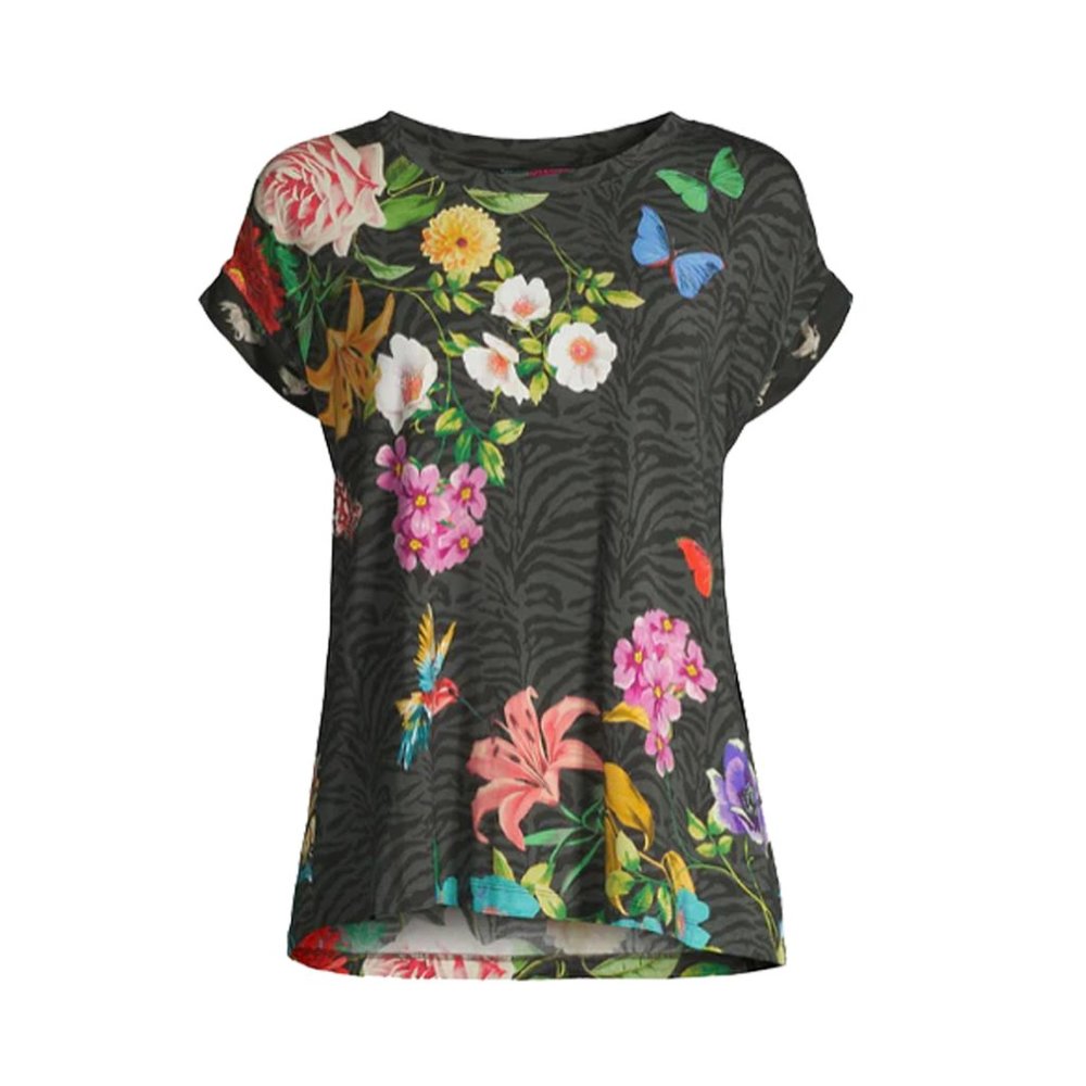 Johnny Was Blooming Breeze Short Sleeve Floral Tee Crew Neck Shirt Black Top NEW - Picture 6 of 8